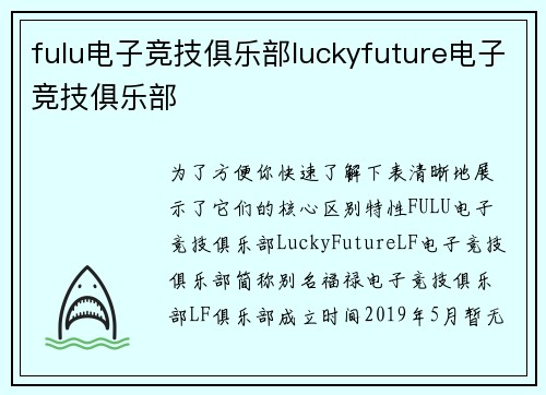 fulu电子竞技俱乐部luckyfuture电子竞技俱乐部